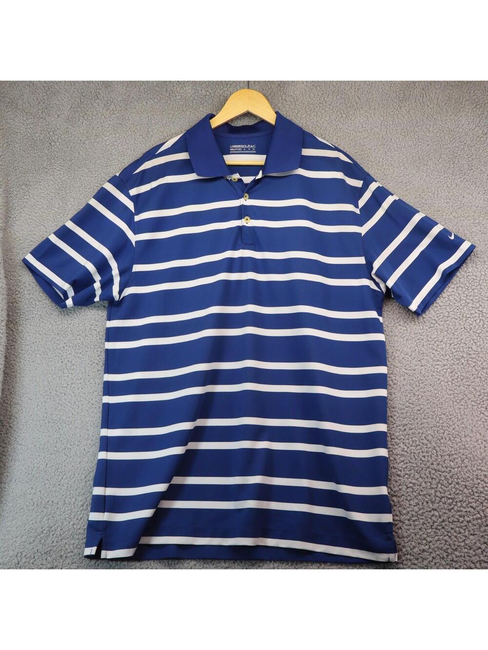 Nike Golf Standard Dri Fit Polo Shirt Mens XL Blue Striped